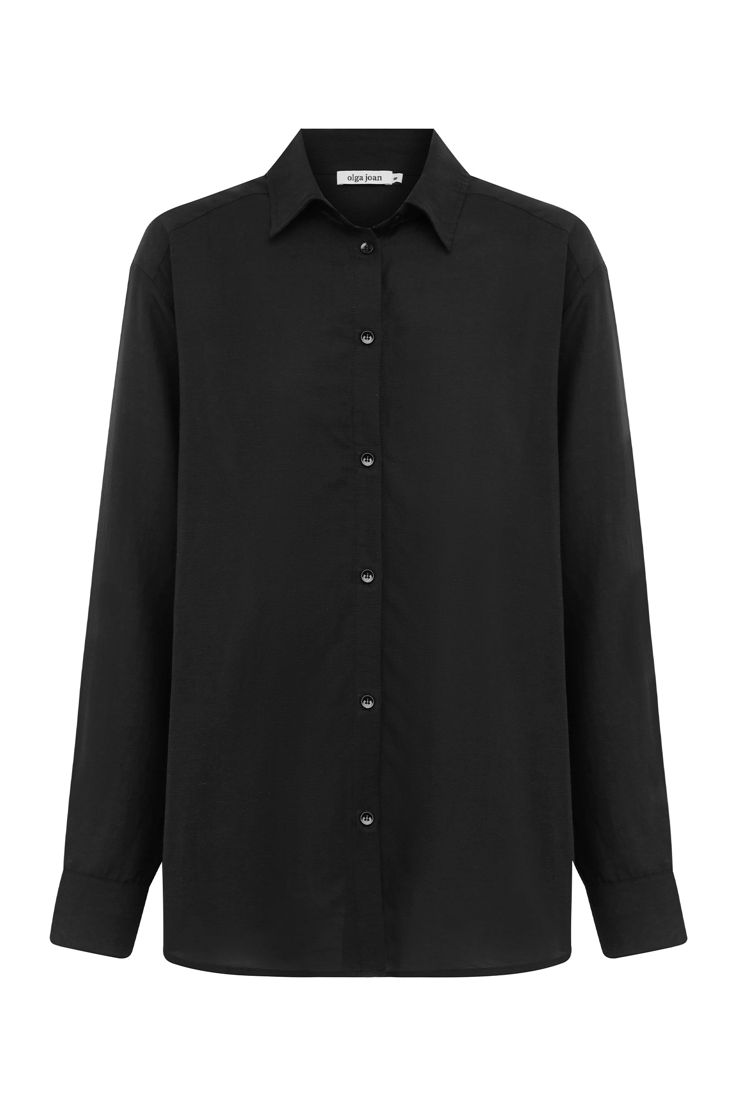 Relaxed Long Sleeve Silk Hemp Shirt Gessato Nera