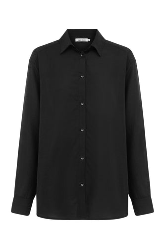 Relaxed Long Sleeve Silk Hemp Shirt Gessato Nera