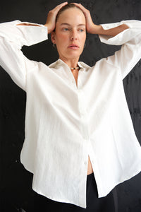 Relaxed Long Sleeve Silk Hemp Shirt Gessato Bianca