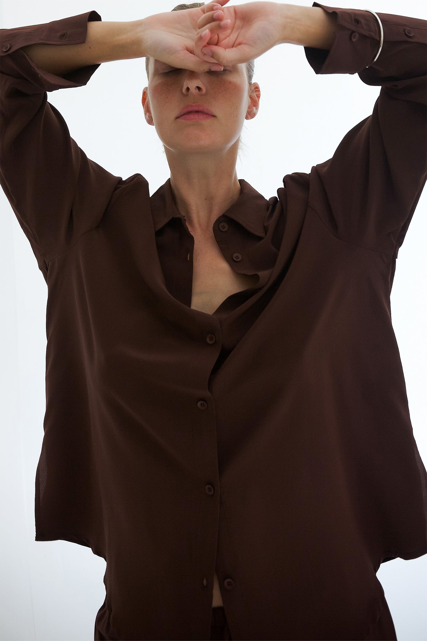 Relaxed Long Sleeve Silk Shirt Ciocco