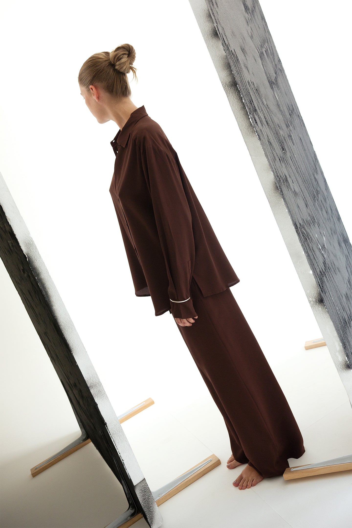 Relaxed Long Sleeve Silk Shirt Ciocco