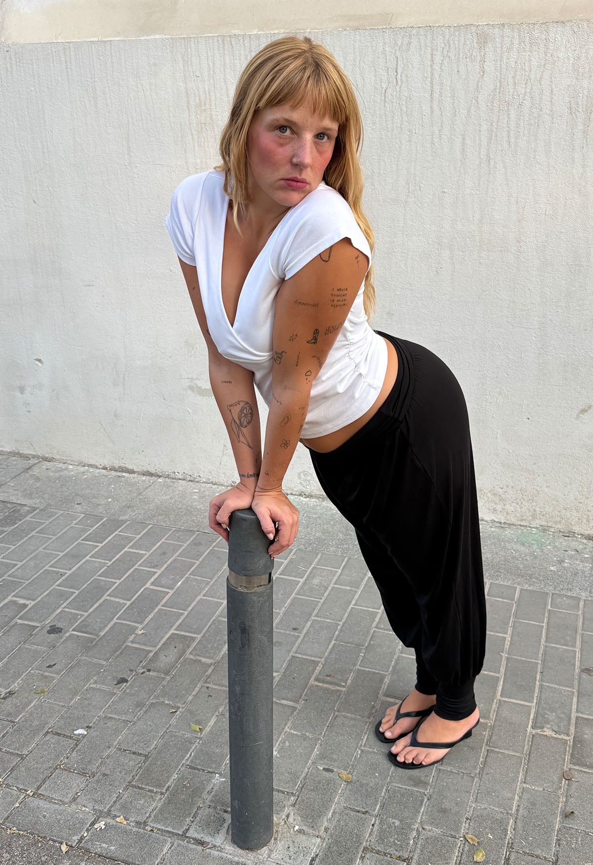 Ruched Plunge Cap-Sleeve Top Bianca