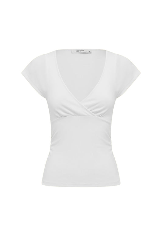 Ruched Plunge Cap Sleeve Top Bianca