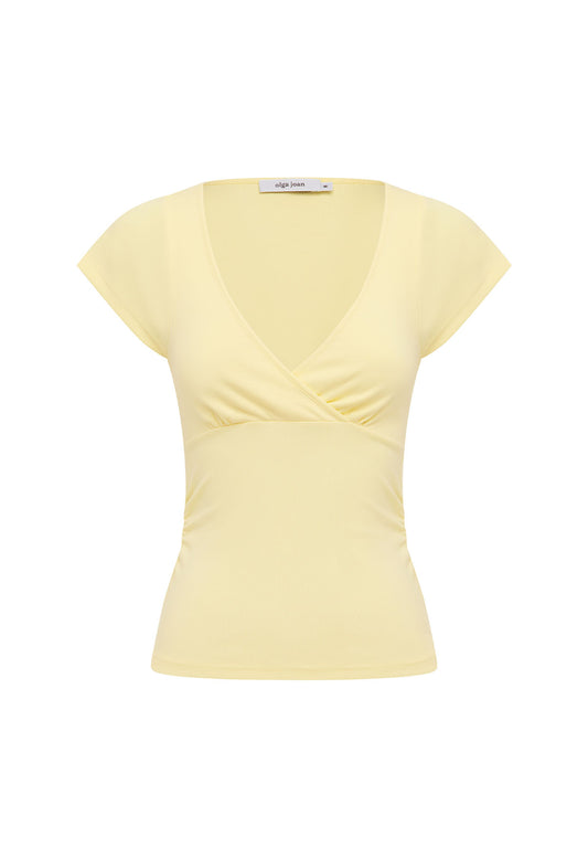 Ruched Plunge Cap Sleeve Top Limone