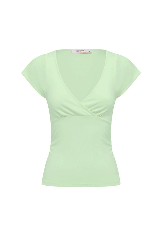 Ruched Plunge Cap Sleeve Top Menta