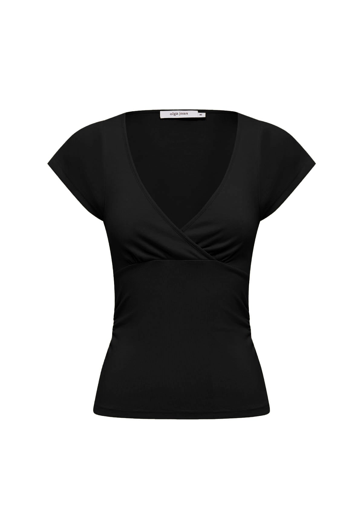 Ruched Plunge Cap Sleeve Top Nera