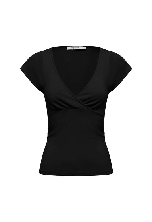 Ruched Plunge Cap Sleeve Top Nera