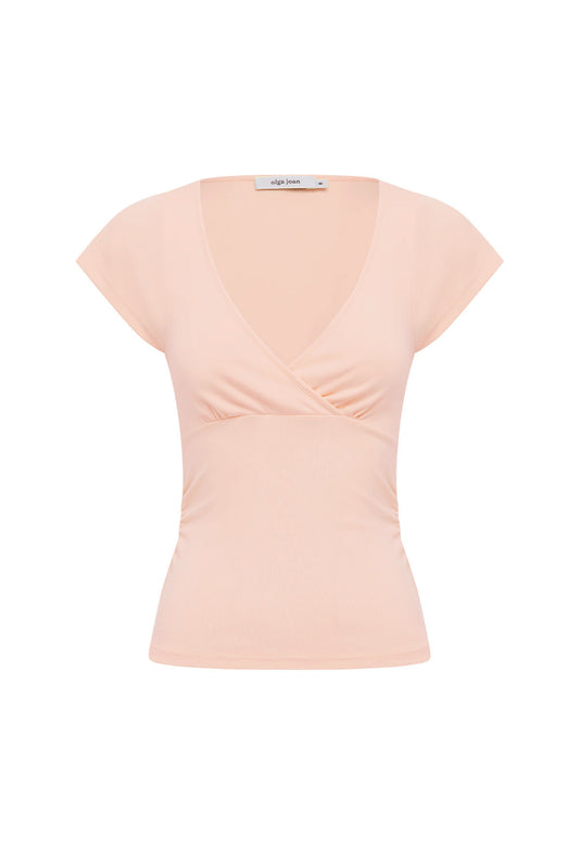 Ruched Plunge Cap Sleeve Top Petalo