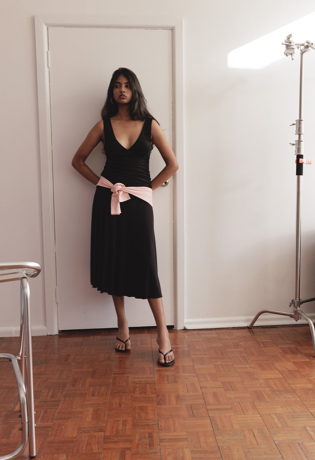 Ruched Plunge Jersey Dress Nera