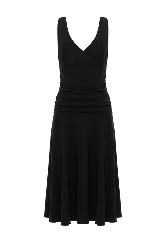 Ruched Plunge Jersey Dress Nera