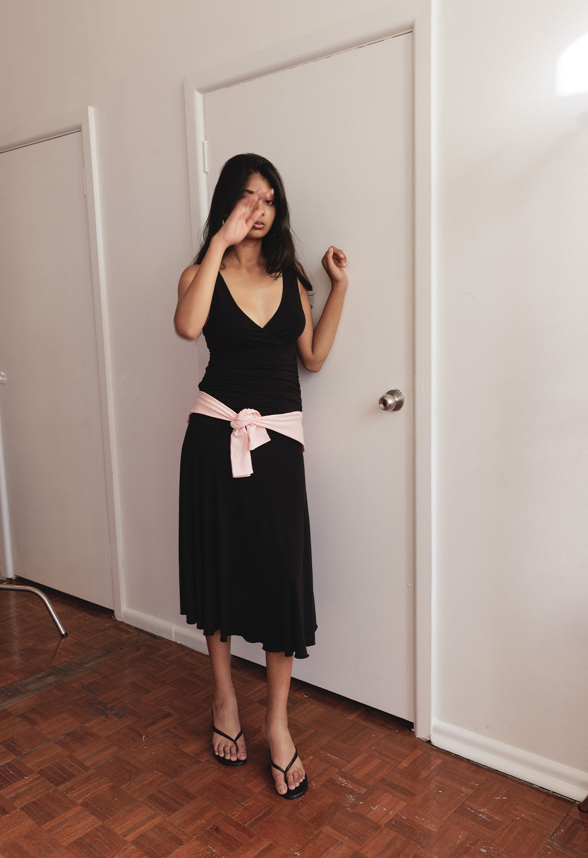 Ruched Plunge Jersey Dress Nera