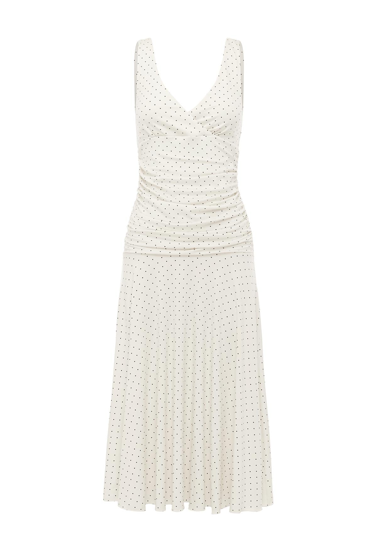 Ruched Plunge Jersey Dress Pois Bianca