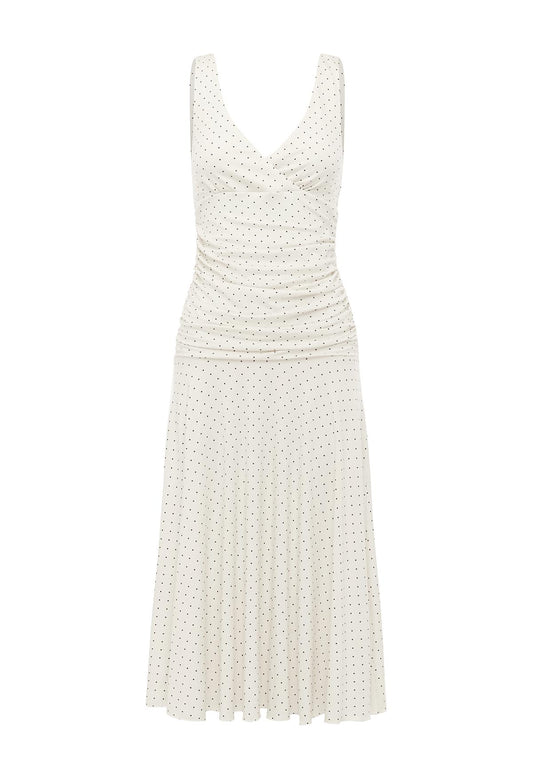 Ruched Plunge Jersey Dress Pois Bianca