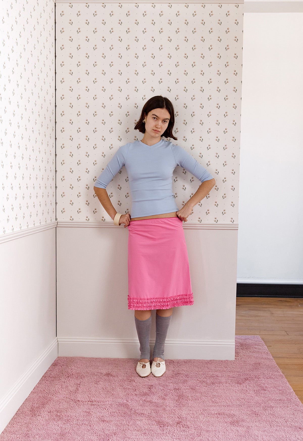 Eugenia is wearing a size 8