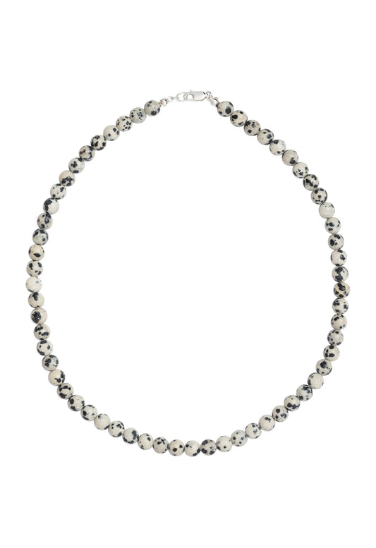 Sun Ray Necklace Dalmatian Jasper Silver 6mm