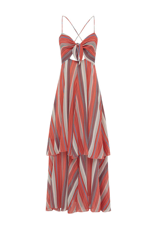 Tie Front Tiered Dress Corallo
