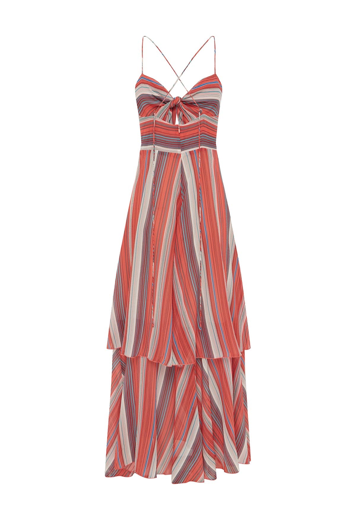Tie Front Tiered Dress Corallo