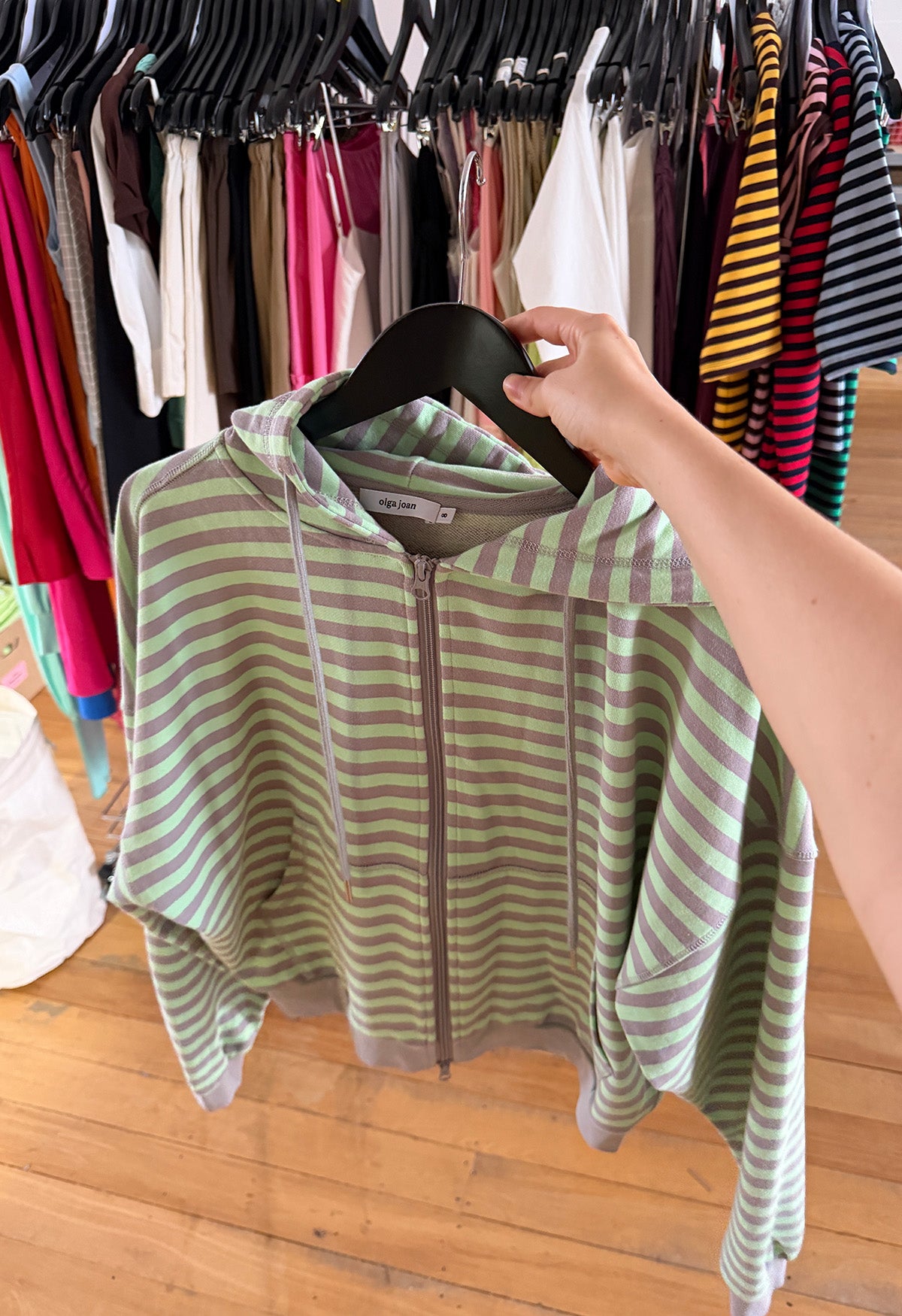 Zip Hoodie Menta Stripe