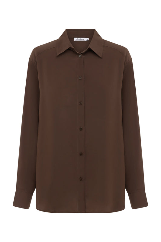 Relaxed Long Sleeve Silk Shirt Ciocco