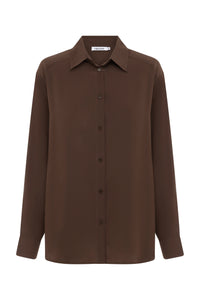 Relaxed Long Sleeve Silk Shirt Ciocco